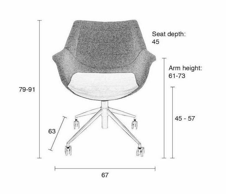 Fauteuil bureau Zuiver-dimensions 