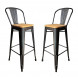 NEVADA - 2 Chaises de bar en acier gris et bois clair