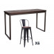 NEVADA - Table et chaises hautes en bois massif foncé et acier gris L 180