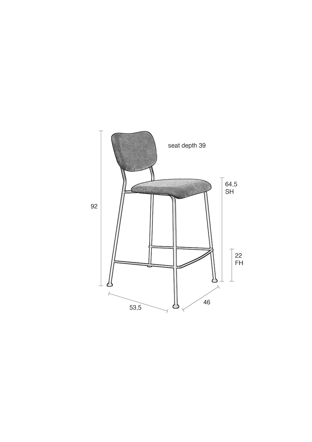 BENSON - tabouret de comptoir rétro en velours