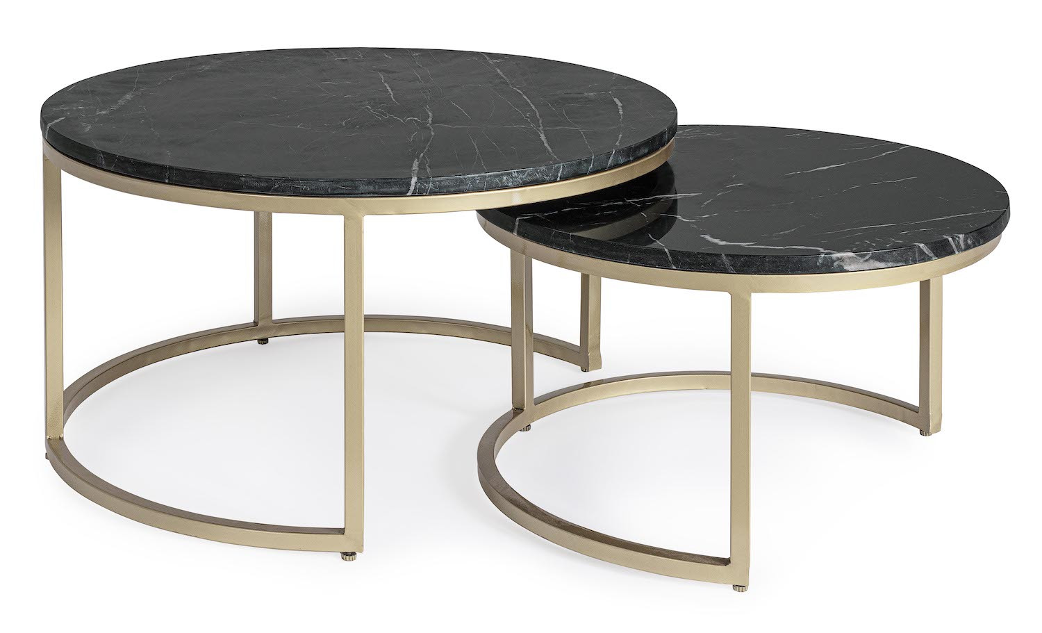 MARBLE - Set de 2 tables rondes en acier et marbre noir