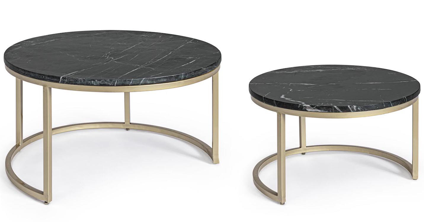 MARBLE - Set de 2 tables rondes en acier et marbre noir