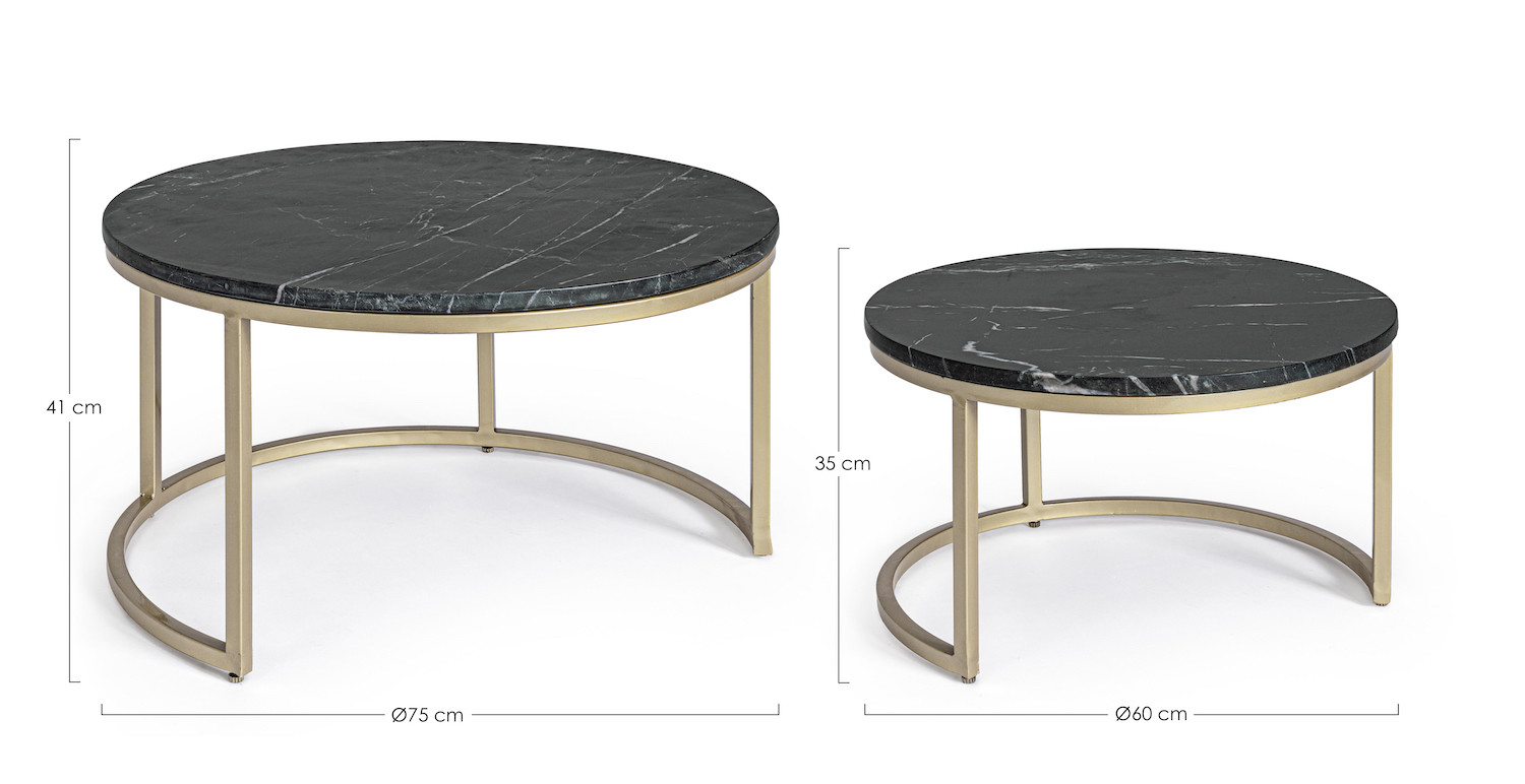 MARBLE - Set de 2 tables rondes en acier et marbre noir