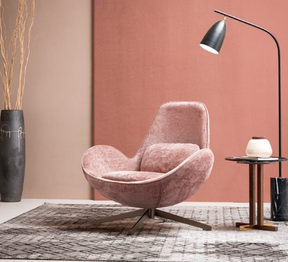 SPACE - Pink swivel armchair in velvet