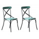 BISTRO - Set de 2 chaises de repas vintage en métal bleu