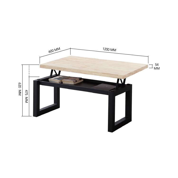 MATIKA - Wood and steel lift-up black coffee table W120