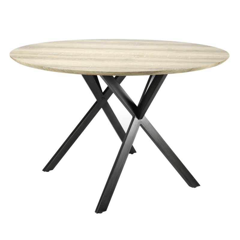 SIGMA - Table repas ronde aspect chêne et acier  L120