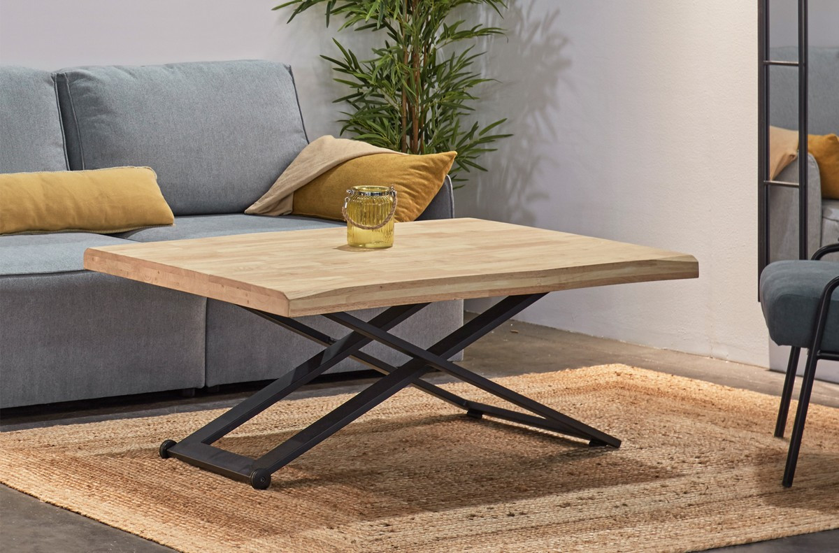 MATIKA 2 - Wood and steel lift-up black coffee table W120