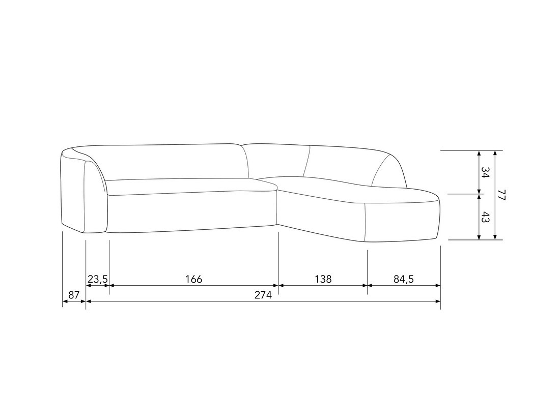 SLOPING - Gray Right Corner Sofa