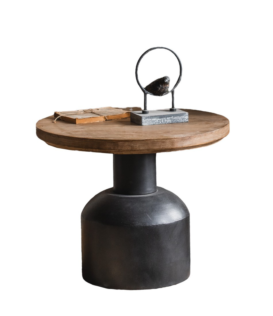 Table basse bois et acier ronde noir D60