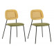 MEMPHIS - Set of 2 PU Leather steel and green wood Dining Chair