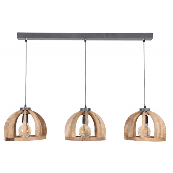 Suspension Bois Dome, 3 abat-jours