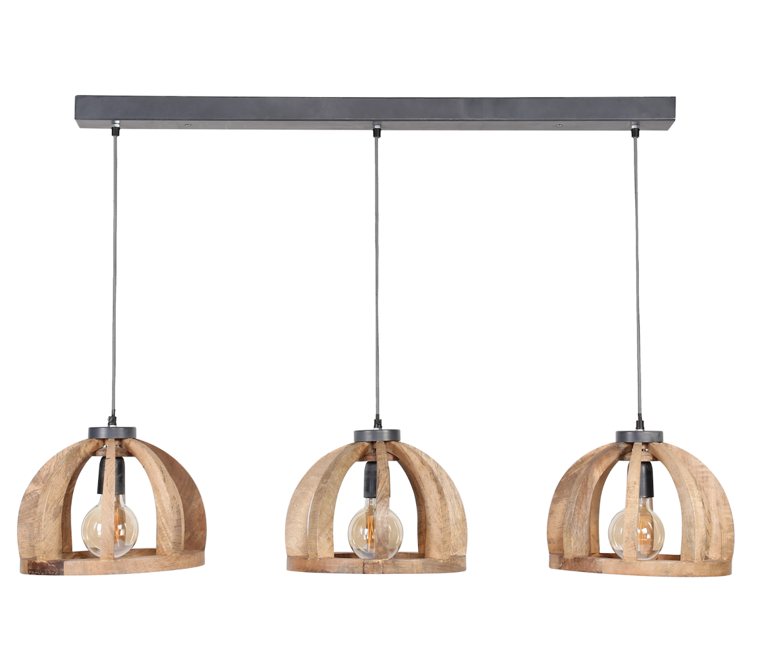 Suspension Bois Dome, 3 abat-jours