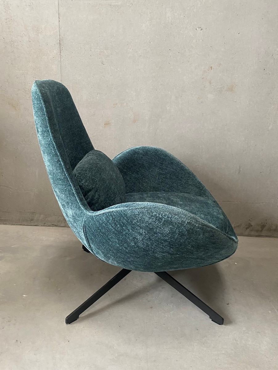 SPACE - Fauteuil rotatif en velours turquoise-pied