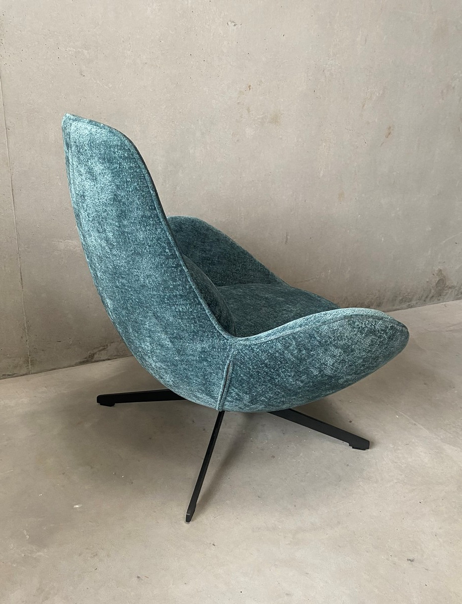 SPACE - Sillón giratorio de terciopelo turquesa con patas