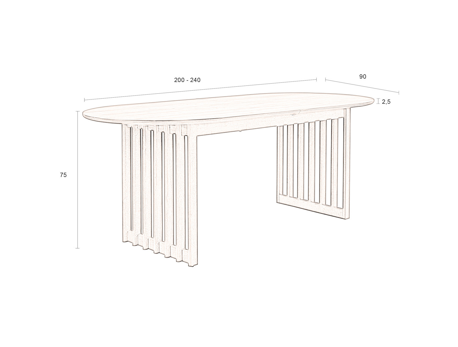 BARLET - Mesa de comedor ovalada extensible en nogal L 200