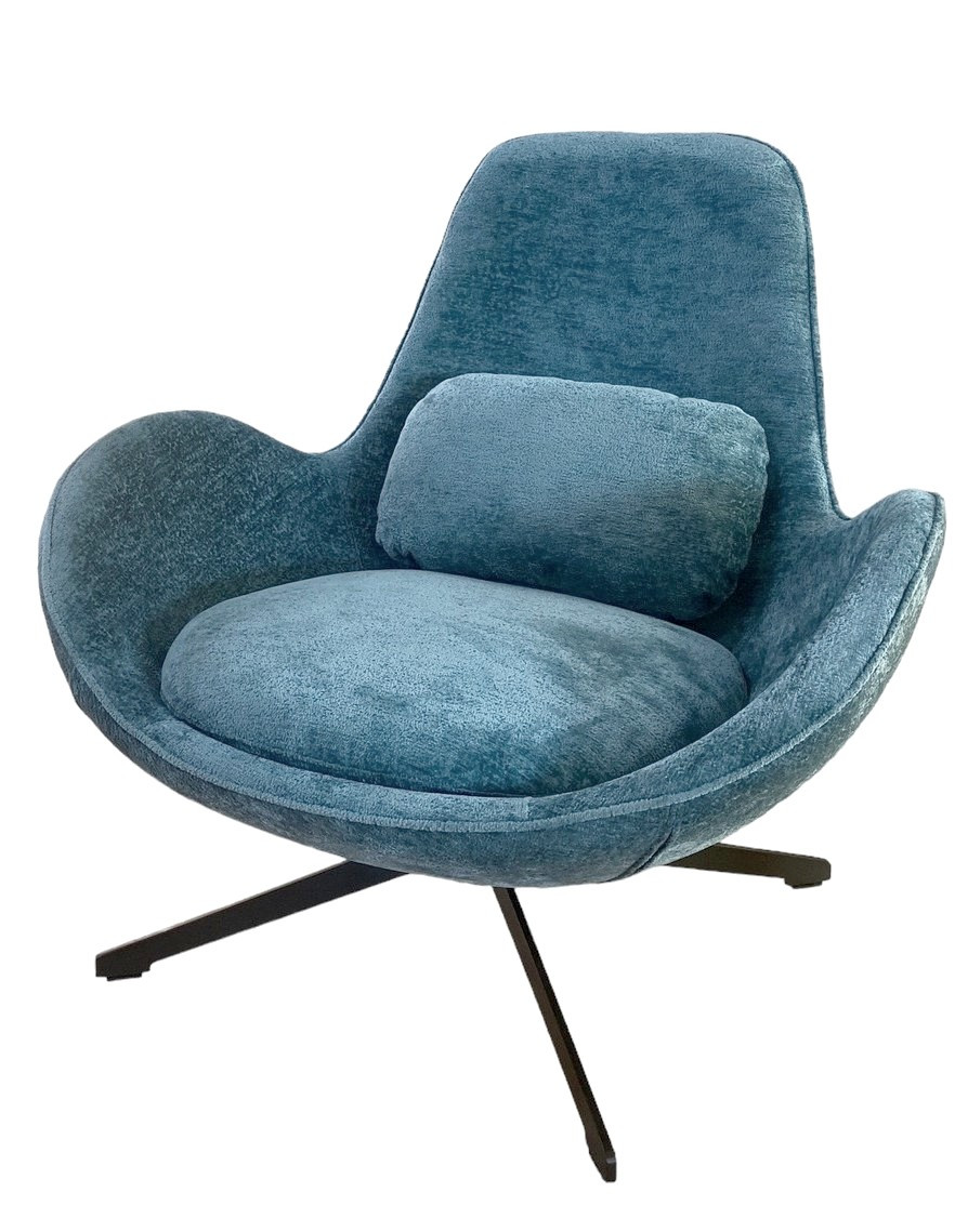 SPACE - Fauteuil rotatif en velours turquoise-pied