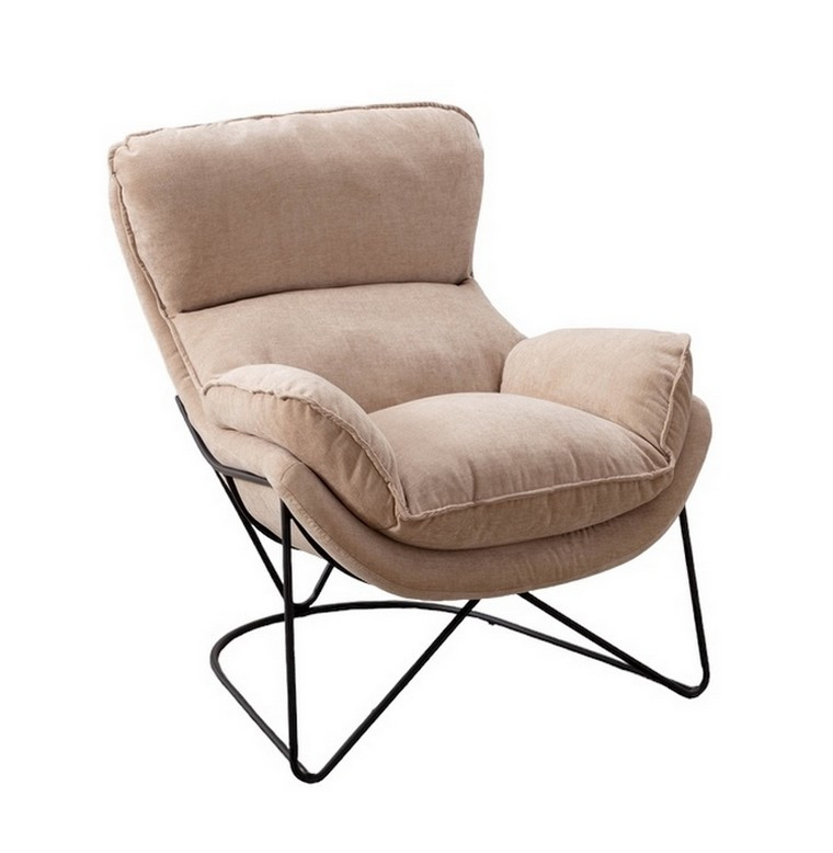 Fauteuil confortable velours beige