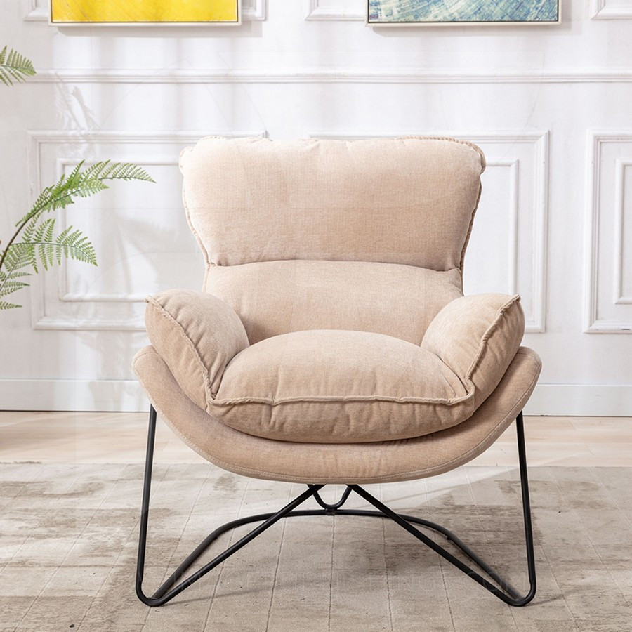 Fauteuil confortable velours beige