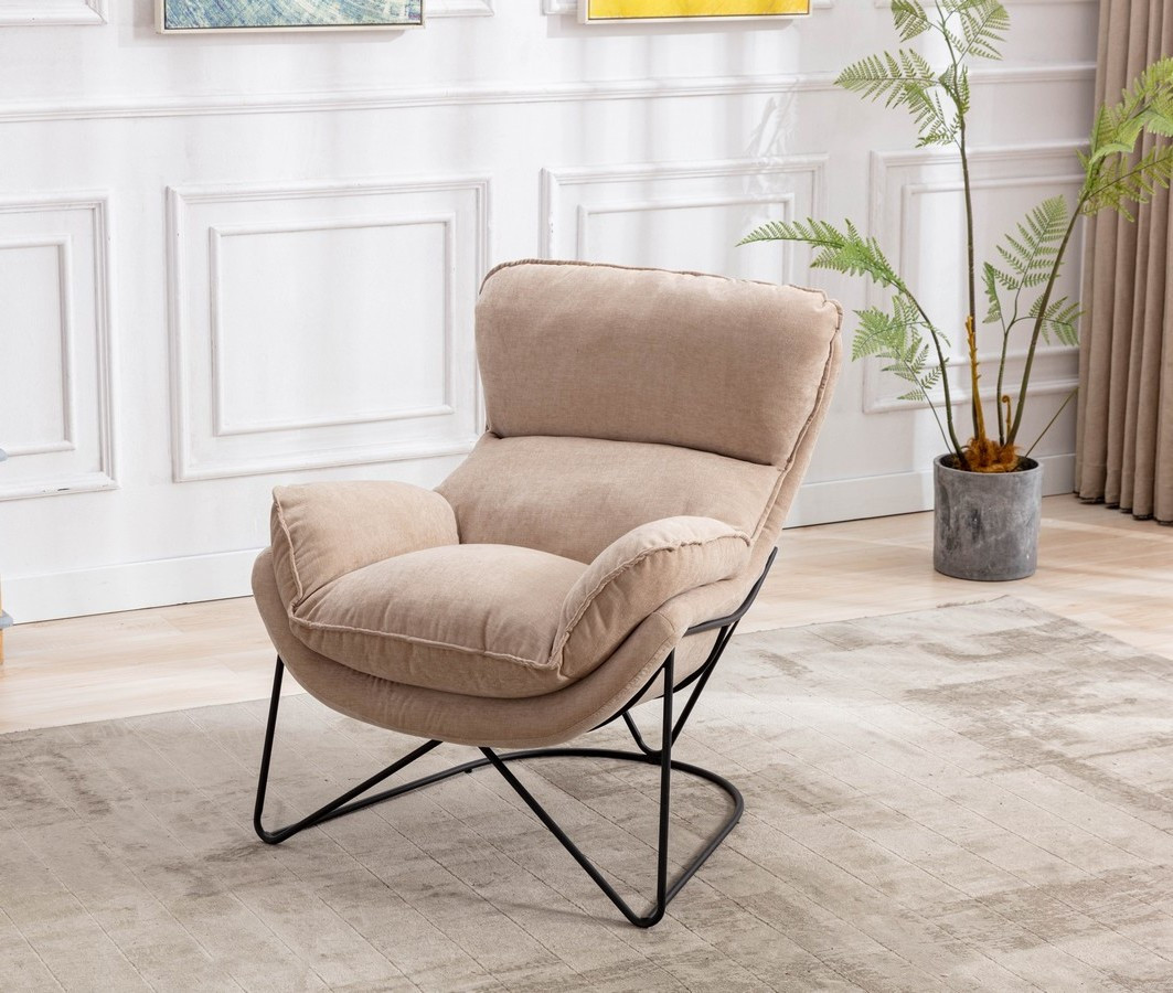 Fauteuil confortable velours beige