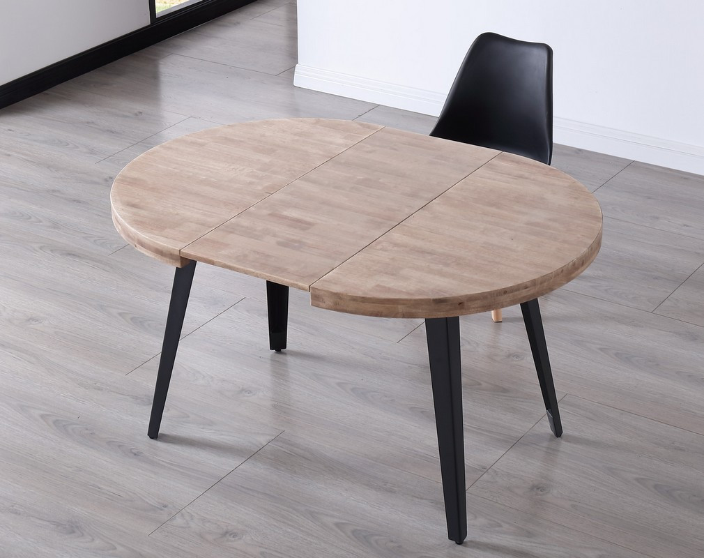 MATIKA - Round extendable oak and steel dining table