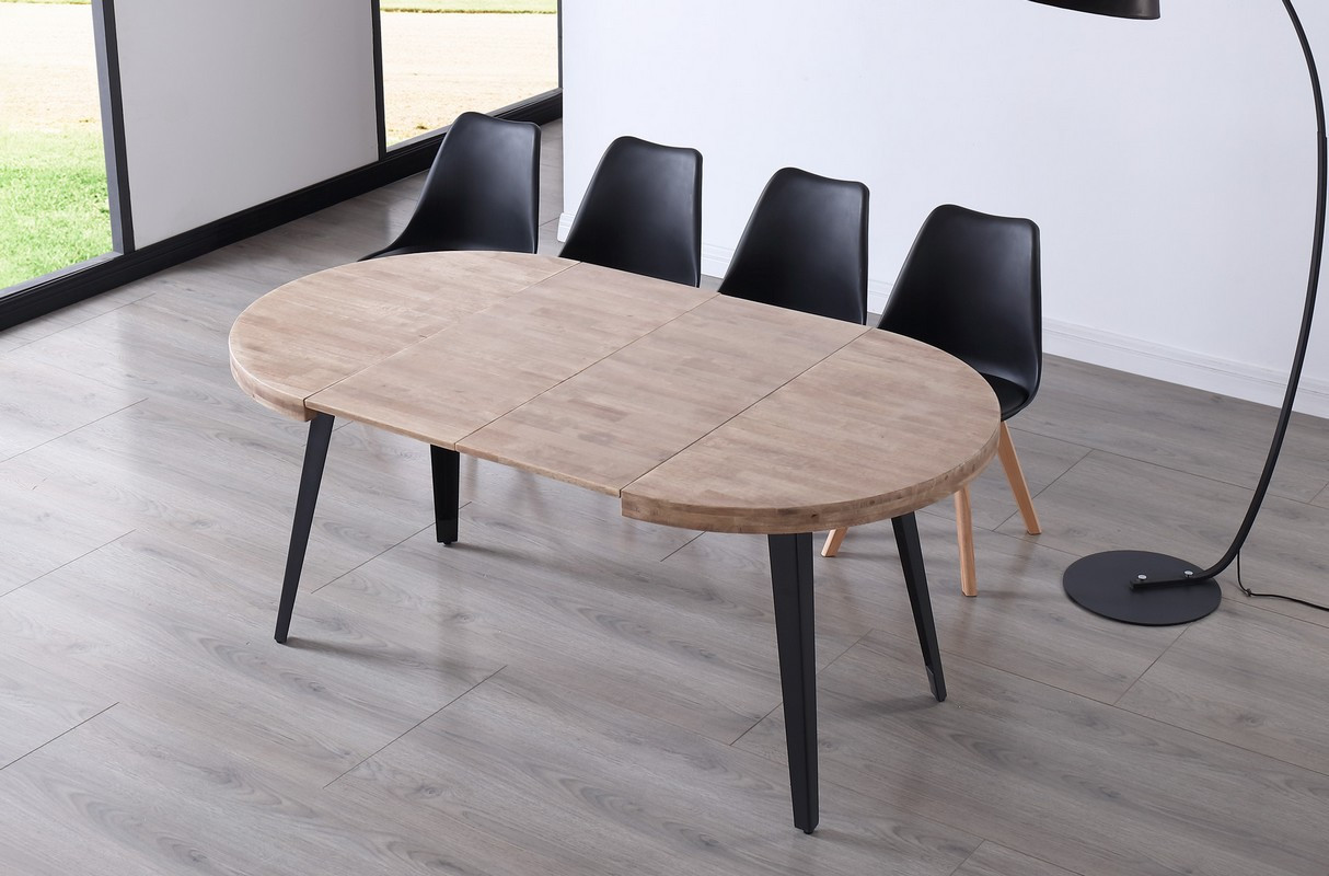 MATIKA - Round extendable oak and steel dining table