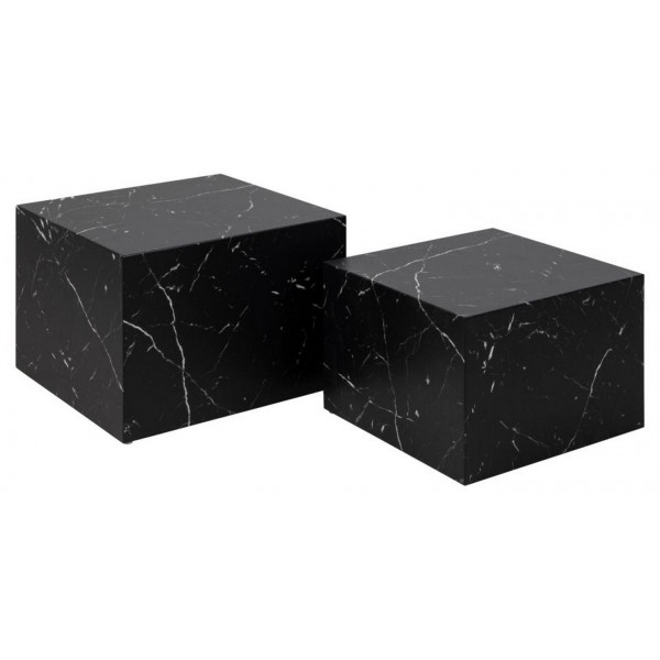 CUBIC - Set de tables carrées aspect marbre noir