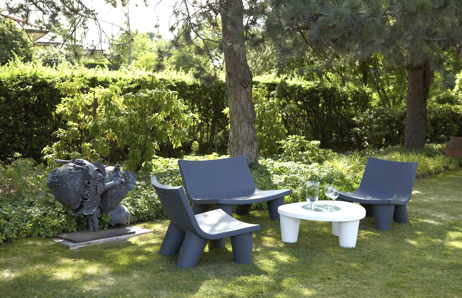 Grand salon de jardin Slide Gris-blanc