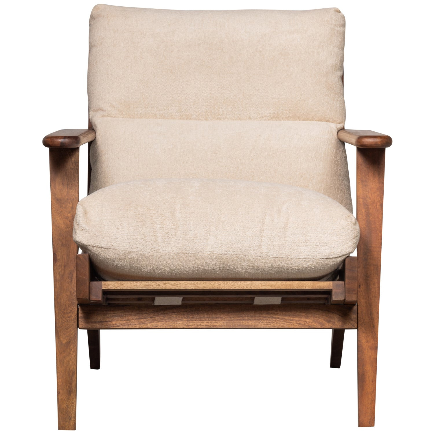 HOUSTON - Fauteuil en bois et tissu crème