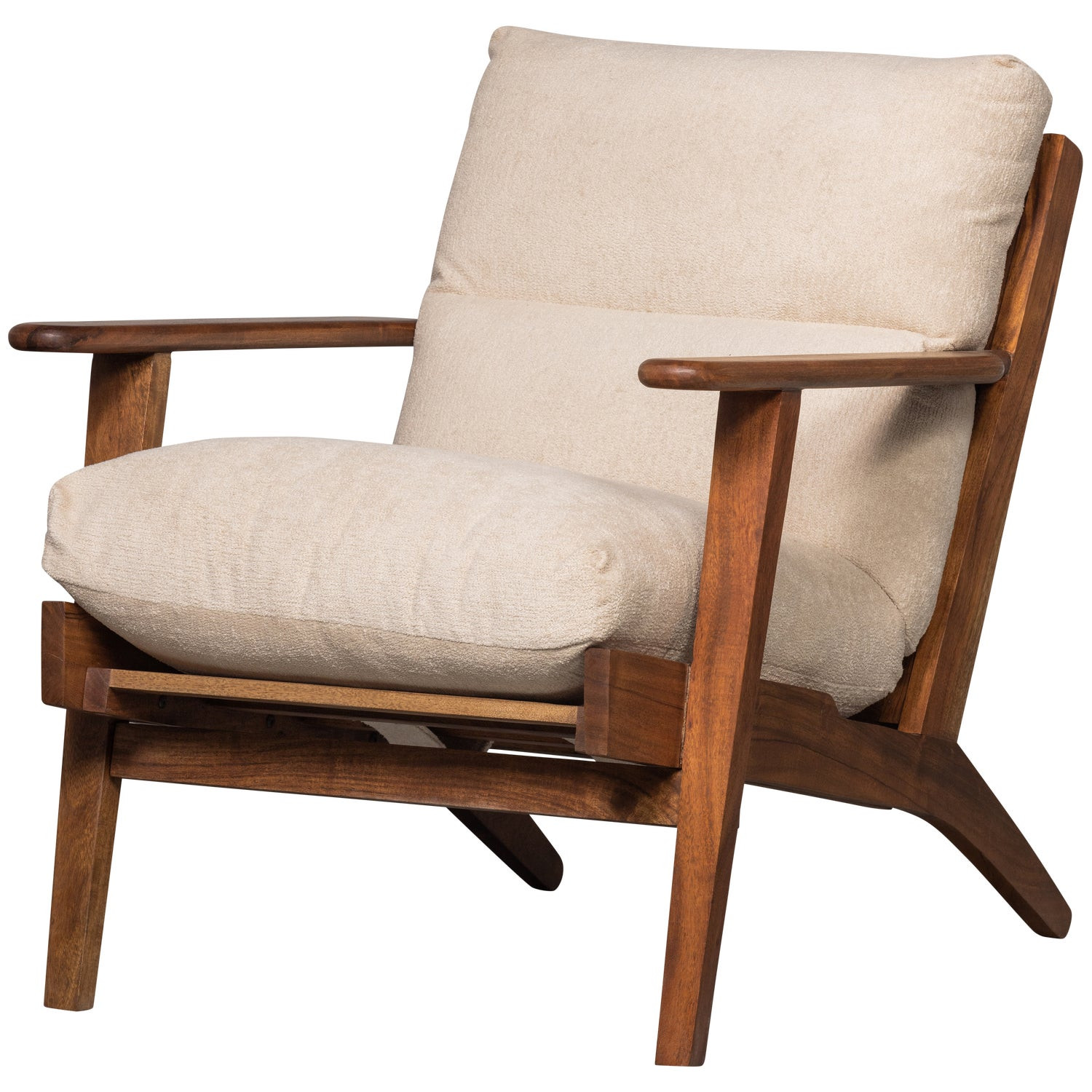 HOUSTON - Fauteuil en bois et tissu crème