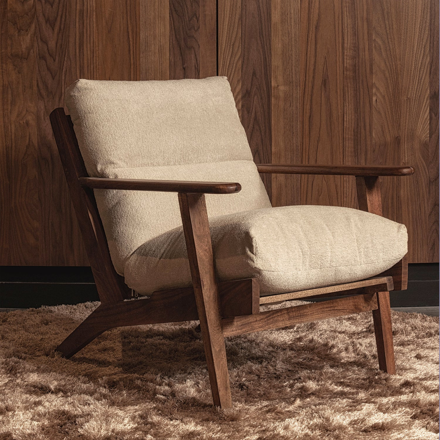 HOUSTON - Fauteuil en bois et tissu crème