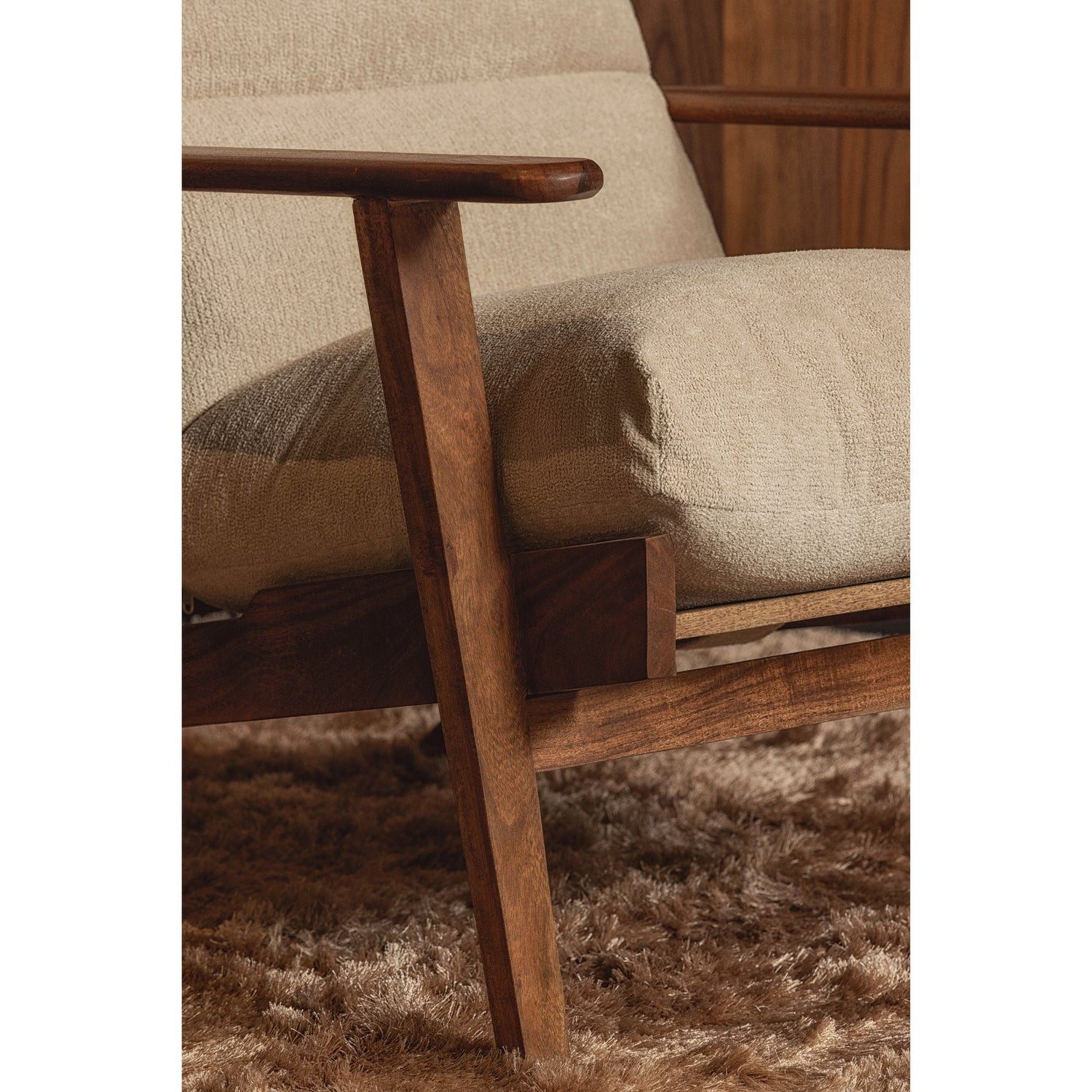 HOUSTON - Fauteuil en bois et tissu crème