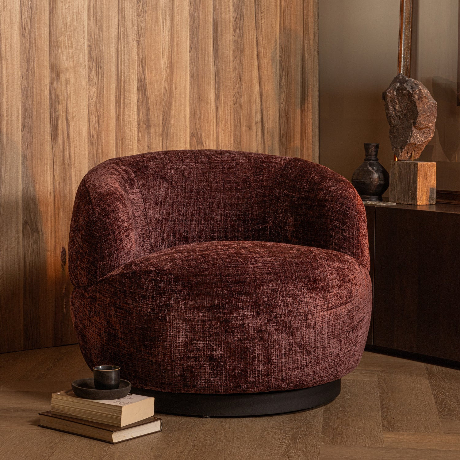 WOOLLY - Fauteuil pivotant en tissu rouge