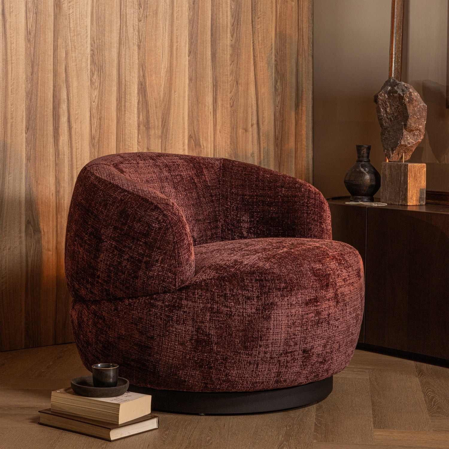 WOOLLY - Fauteuil pivotant en tissu rouge