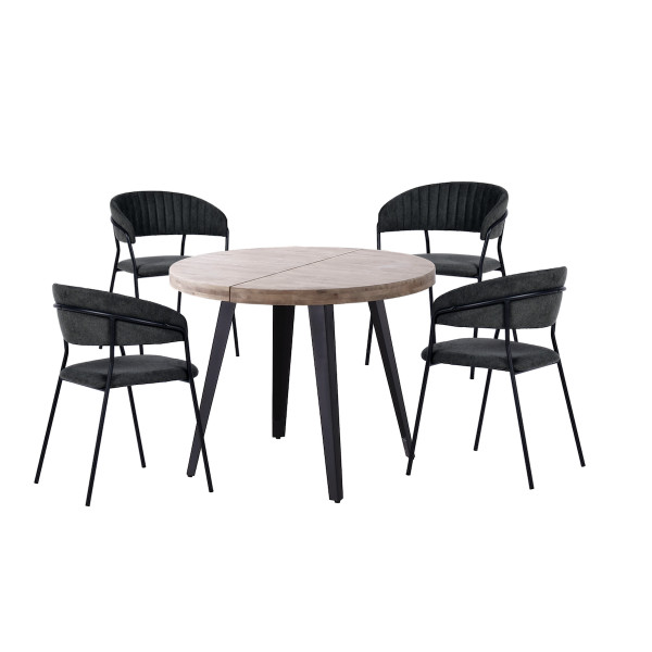 MATIKA - Table repas extensible et 4 chaises noires