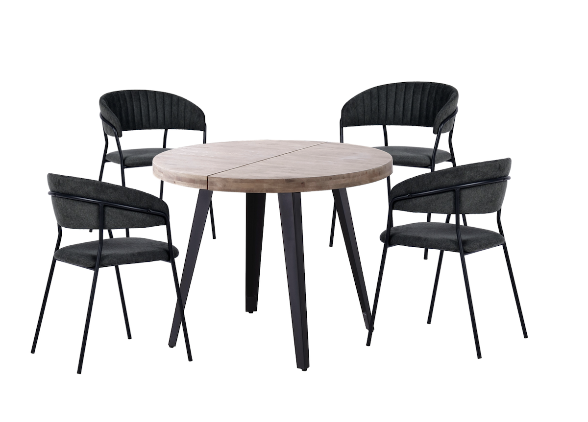 MATIKA - Table repas extensible et 4 chaises noires