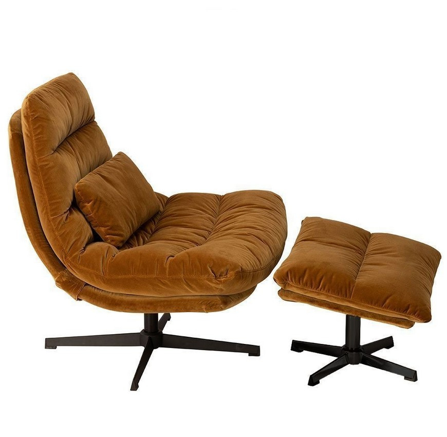 WILMINGTON - Fauteuil pivotant en velours camel