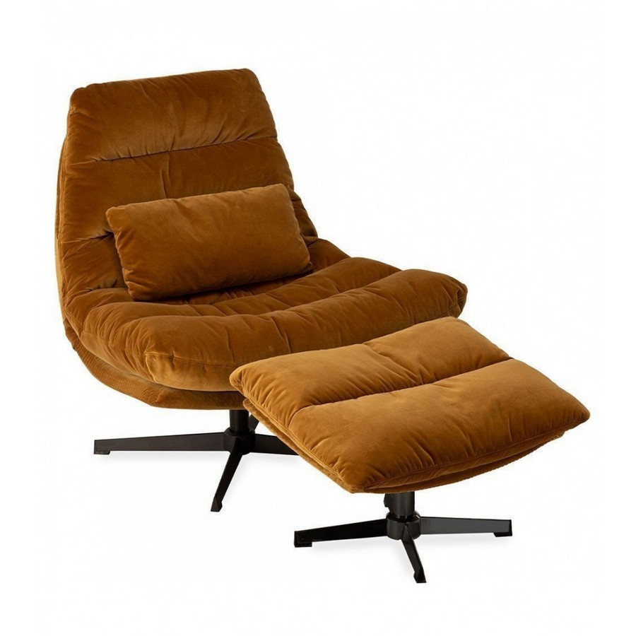 WILMINGTON - Fauteuil pivotant en velours camel