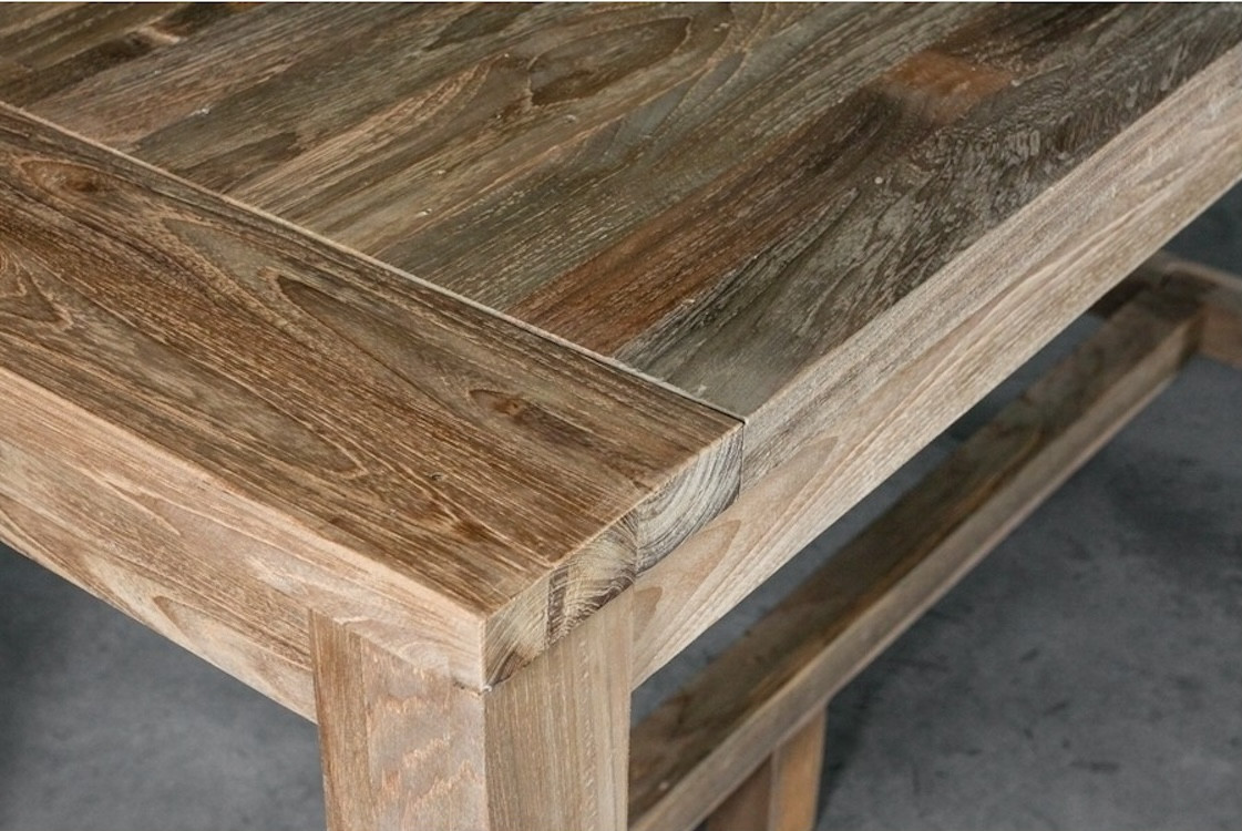 WOODY - Table haute teck recyclé L140