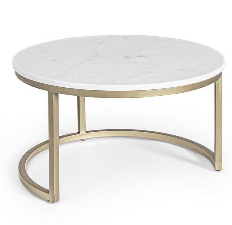 MARBLE - Set de 2 tables rondes en acier et marbre blanc