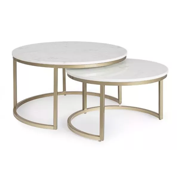 Set of 2 white marble coffee tables