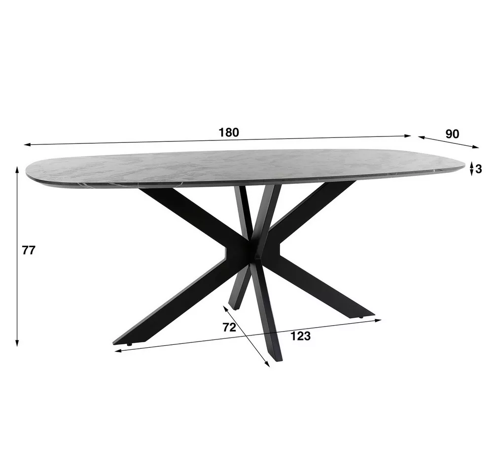 dimensions table repas noir ovale