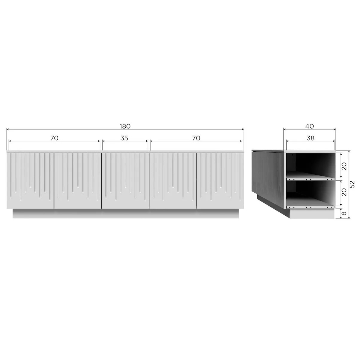 PENCIL - Grey pine TV stand L 180