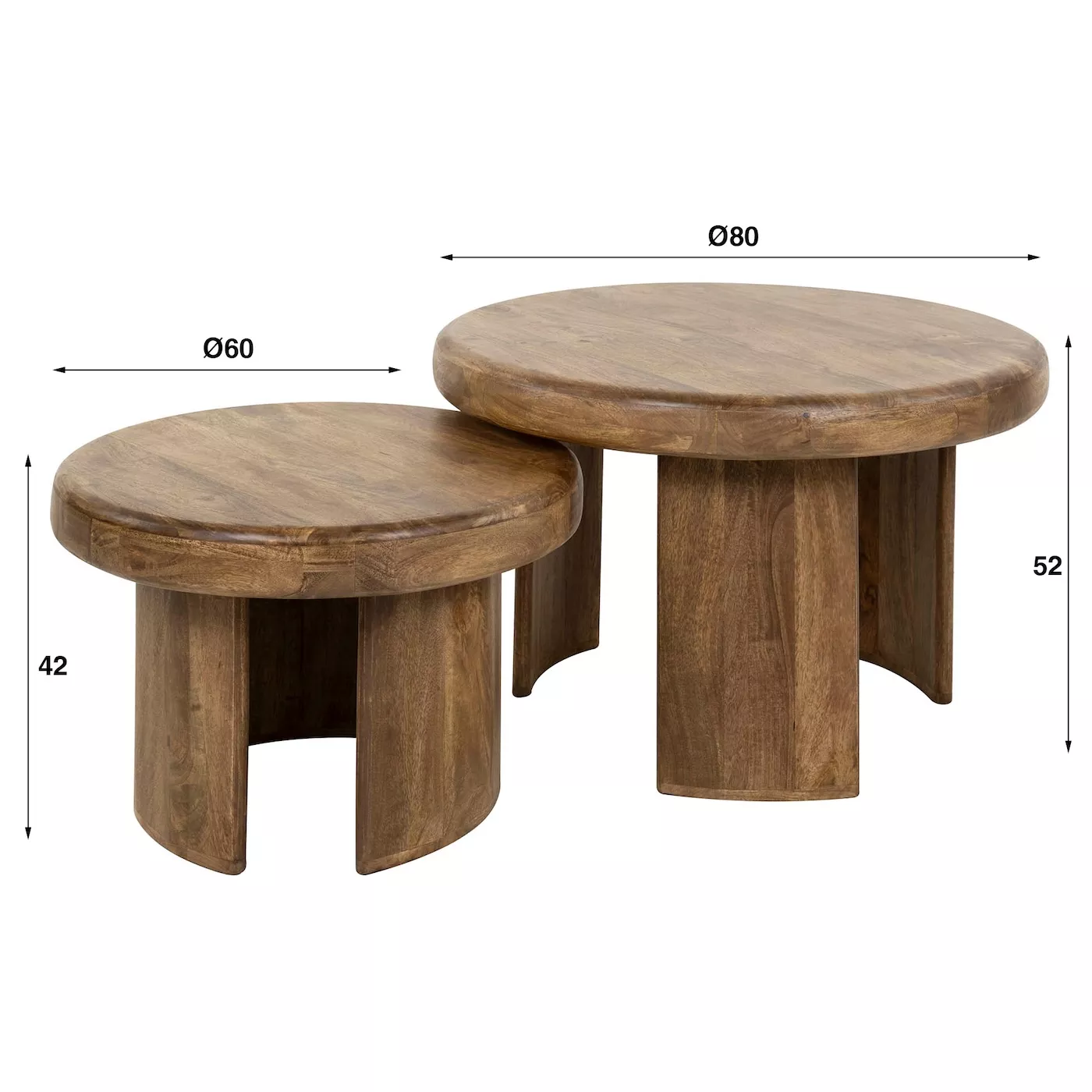 SILKA - Set of 2 round wooden coffee tables