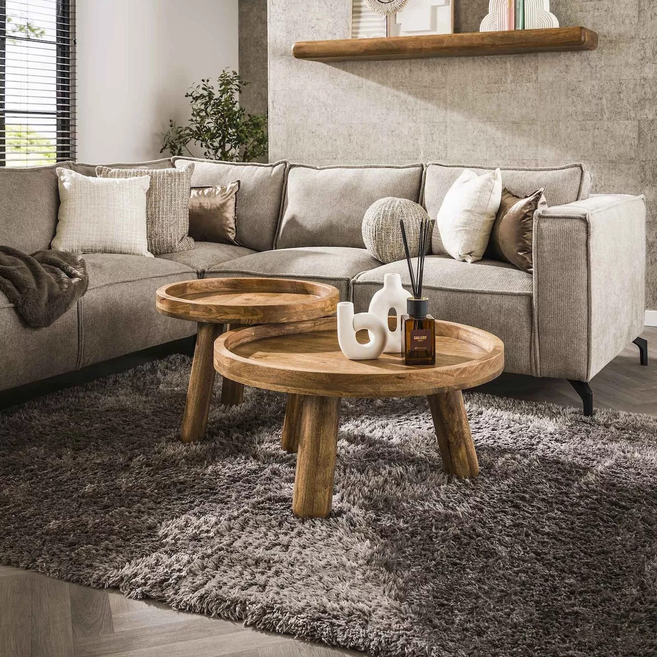 LIVIA - Set of round wooden coffee tables