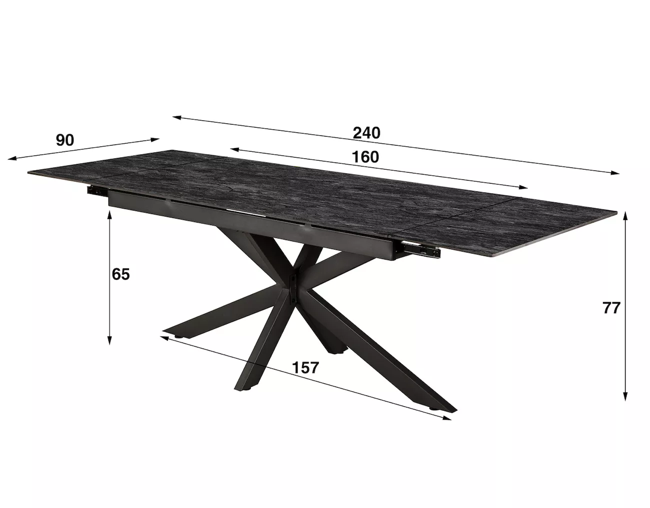 CERAMICA - Table de repas extensible en céramique noir L 160