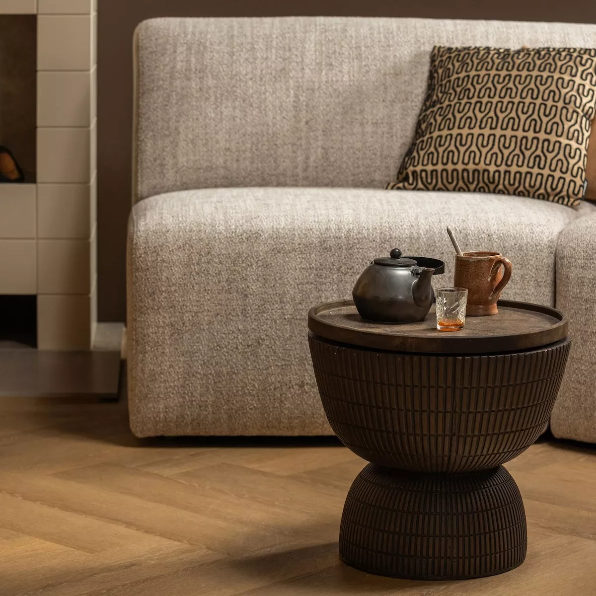 Brown concrete-look round coffee table