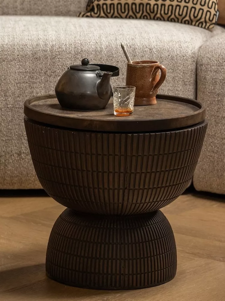 Brown concrete-look round coffee table