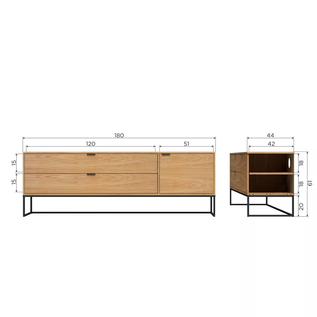 SILAS - TV-Möbel in Eichenholzoptik B 180