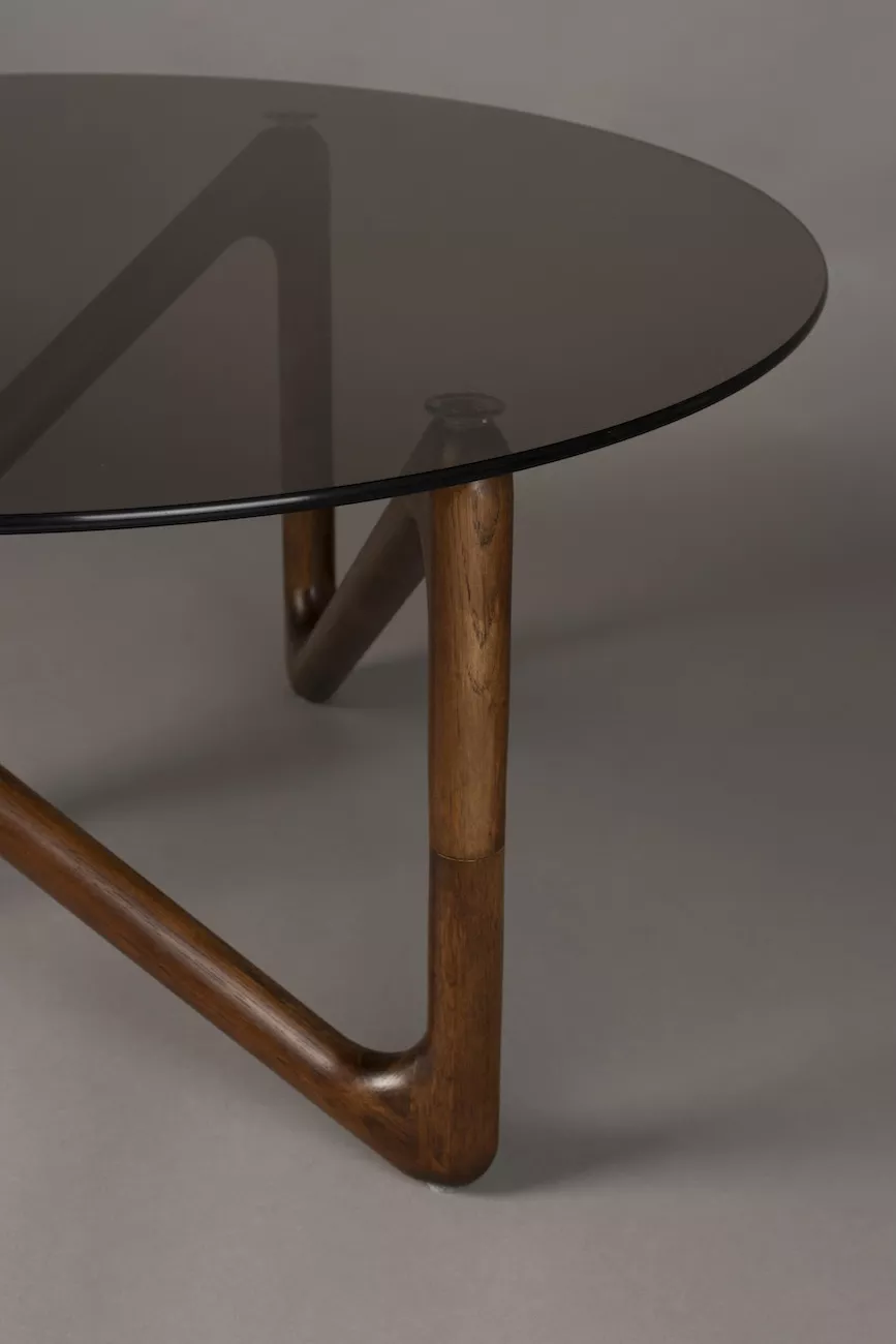 NAIA - D80 round coffee table in wood and smoked glass